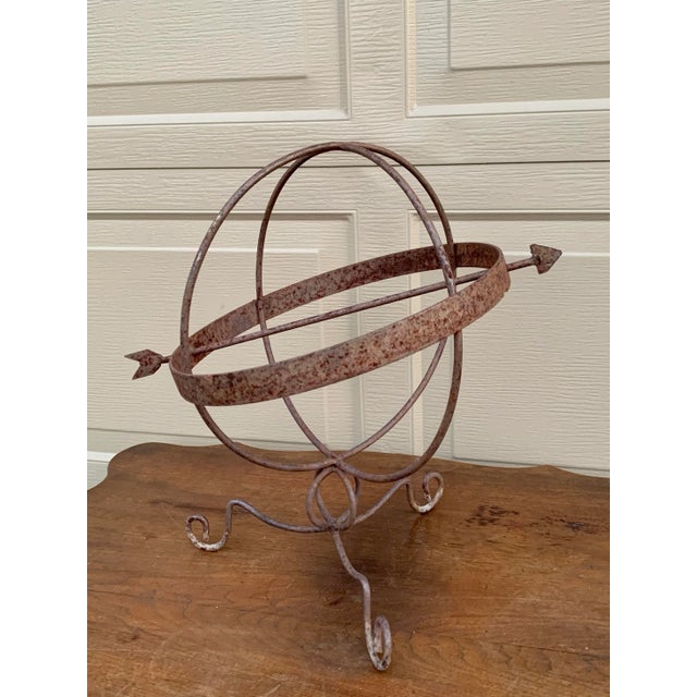 Brown Vintage Iron Armillary Sphere Sundial Garden Ornament, French Country Outdoor Decor For Sale - Image 8 of 10