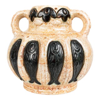 Vintage 1930s Czech Art Deco Ditmar Urbach "Alienware" Handled Fish Vase - Model 8197 Maker/Designer: Ditmar Urbach For Sale