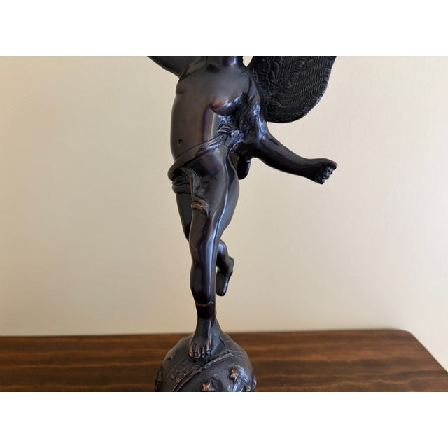 Late 20th C. Decorative Crafts Bronze-Finish Winged Putto Sculpture For Sale In South Bend - Image 6 of 11
