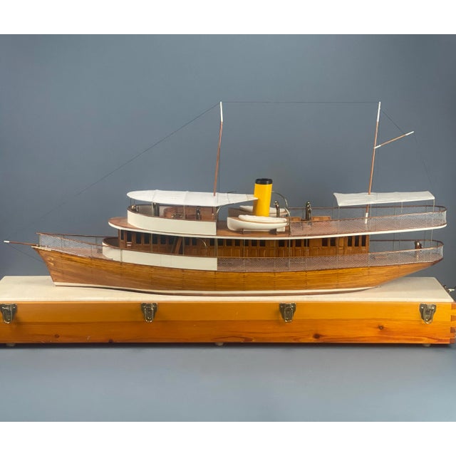 Late 20th Century Large Vintage Mid 20th Century Handcrafted Ship Motor Cruiser Shipbuilder's Model With Display Case For Sale - Image 5 of 13