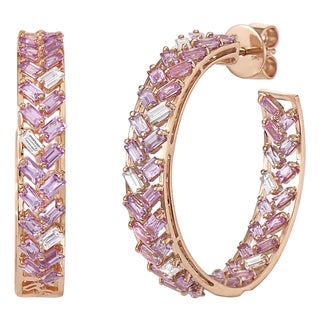 Pink Sapphire & Diamond Hoops Earrings 18kpg, A Pair For Sale