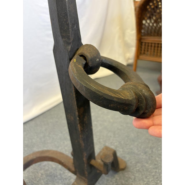 Early 1900's Addison Mizner Mediterranean/ Spanish Colonial Revival Hand Forged Wrought Iron Andirons - A Pair For Sale - Image 9 of 18