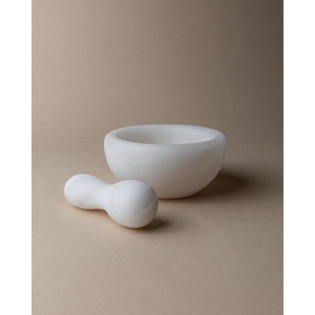 Mid-Century Marble Mortar and Pestle in White Stone with Structure, Italy, 1980s, Set of 2 For Sale - Image 12 of 13