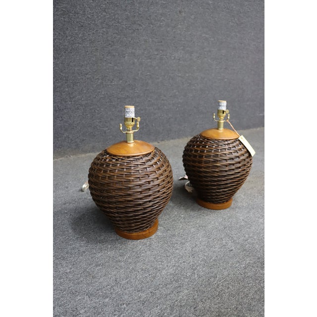 Wood Ralph Lauren Wicker Table Lamps/Pair For Sale - Image 7 of 8