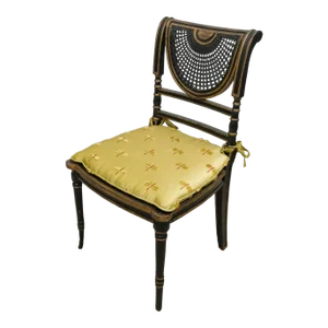 Antique English Regency Style Caned Side Chair With Dragon Fly Fabric Cushion