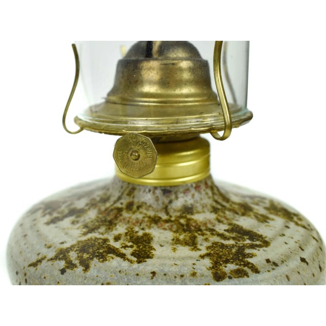 Late 20th Century Handmade Oil Lamp Pottery With Glass Shade by Conti For Sale - Image 9 of 11