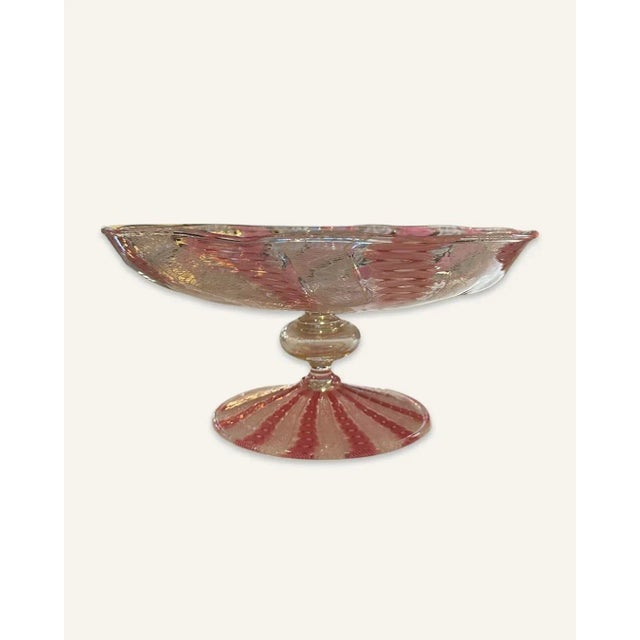 Late 20th Century Late 20th Century Venetian Glass Pink and White Ribbon Cane Cake Stand For Sale - Image 5 of 5