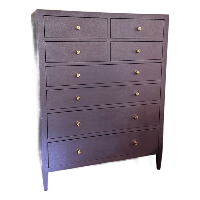 Made Goods Jarin Tallboy in Aubergine Linen For Sale