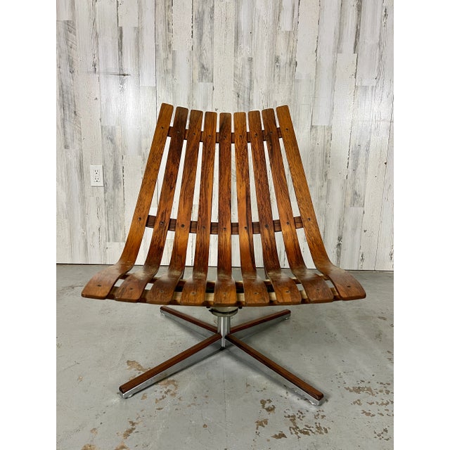 Hans Brattrud Scandia rosewood lounge chair attributed to Georg Eknes, Norway, circa 1970, Scandia rosewood slatted lounge...