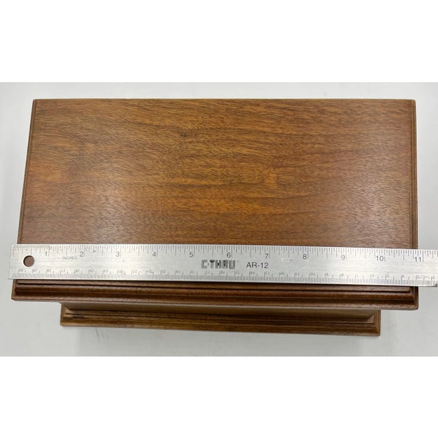 Wood Mid Century Hardwood Jewelry Tabletop Box Brass Hardware Hinged Lid Vintage For Sale - Image 7 of 13