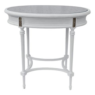 Mid-Century Louis XVI Style Oval Table with Glass Top and Pull-Out Leaves, 1940s For Sale