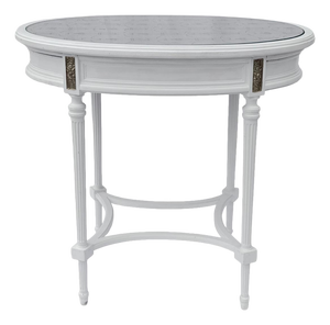 Mid-Century Louis XVI Style Oval Table with Glass Top and Pull-Out Leaves, 1940s