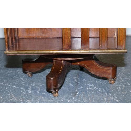 French Military Campaign Brass Inlaid Revolving Bookcase For Sale - Image 13 of 17