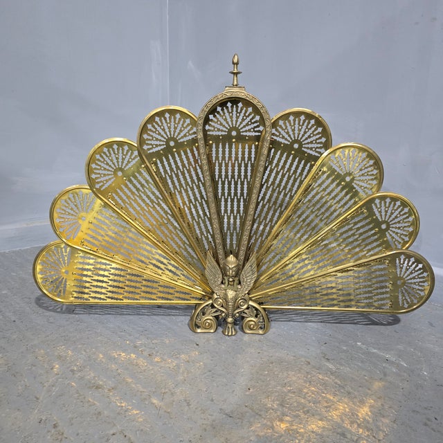 Brass Peacock Fire Screen, 1920s For Sale - Image 9 of 9
