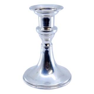 Small Plain Silver Candlestick with a Round Base Trim For Sale