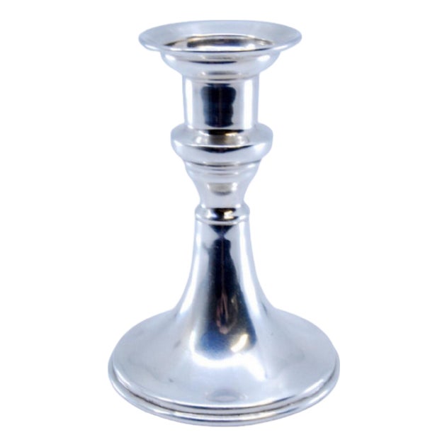 Small Plain Silver Candlestick with a Round Base Trim For Sale