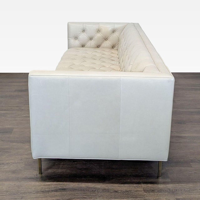 Modern Elite Leather Mila Company Modern 3-Seat Tufted White Leather Sofa For Sale - Image 3 of 9