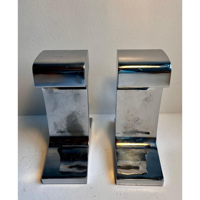 1970s Chrome I-Beam Bookends - A Pair For Sale - Image 5 of 12
