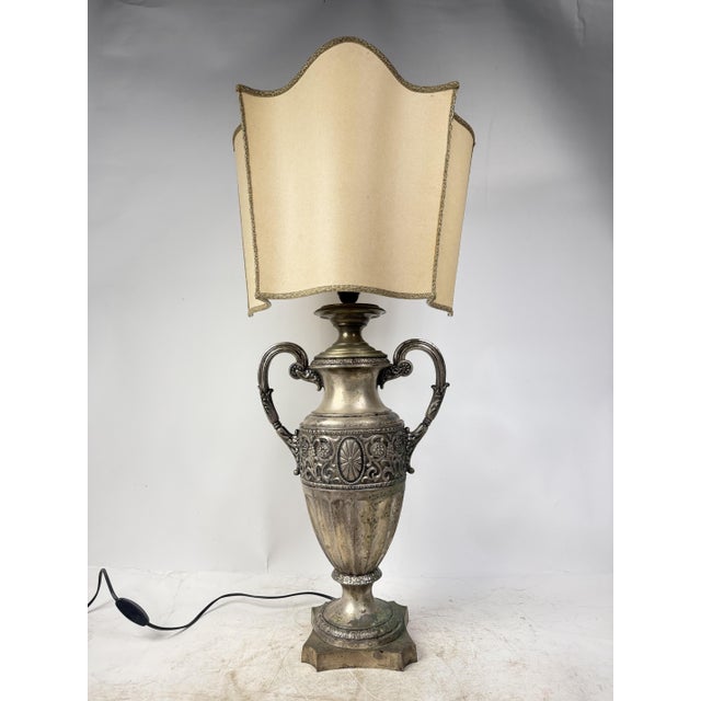 Antique Brass Table Lamp with Silk Shade, 1890s For Sale - Image 18 of 18