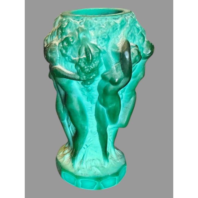Vintage Antique Art Deco Nouveau Figural Malachite Czech 5" Art Glass Vase Unmarked, in very good original condition...