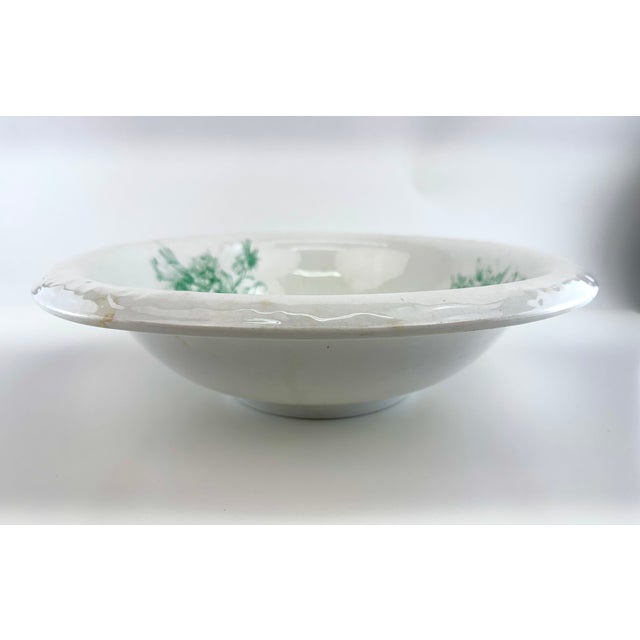 Antique French Digoin Ironstone Serving Bowl Green Floral For Sale In Little Rock - Image 6 of 9