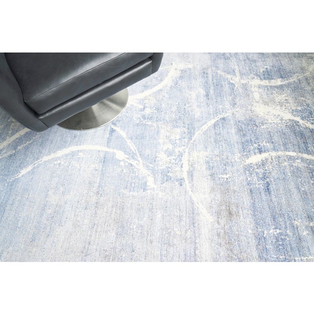 Textile Exquisite Rugs Fine Pure Silk Hand-Knotted Silk Blue/Gray/Ivory Rug-8'X10' For Sale - Image 7 of 8