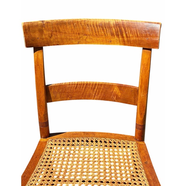 Early 19th Century Antique Set of Four Tiger Maple Federal Period Dining Chairs For Sale - Image 5 of 12