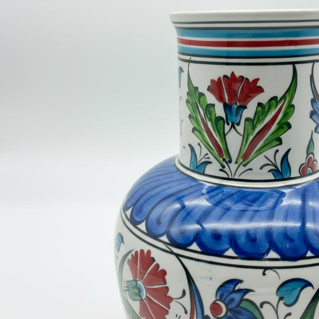 Handmade Ceramic Vase (20cm) – Classic Iznik Red Tulips & Blue Petal Collar – Traditional Floral Art For Sale - Image 4 of 8