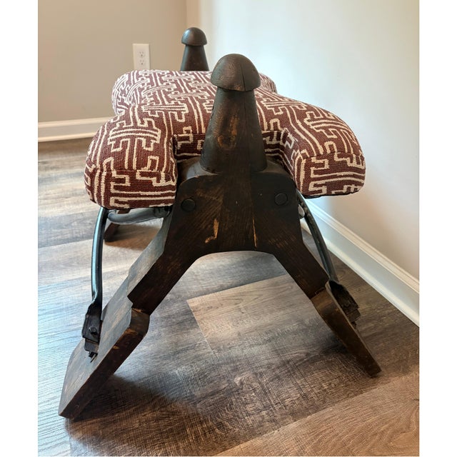Tribal Custom Upholstered Vintage Camel Saddle Stools For Sale - Image 3 of 12