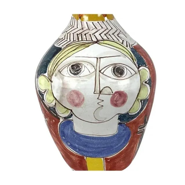 Vintage Giovanni DeSimone Italian Cubist Style Pottery Vase, circa 1960s. Bright colorful whimsical vase with a face on...