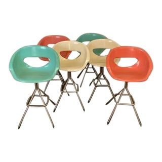 1960s Vintage Mid-Century Modern Fiberglass Bar Stools Swivel by Joel - Set of 6 For Sale