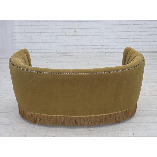 Danish 2-Seater Banana Sofa in Green Furniture Velour, 1970s For Sale - Image 11 of 18