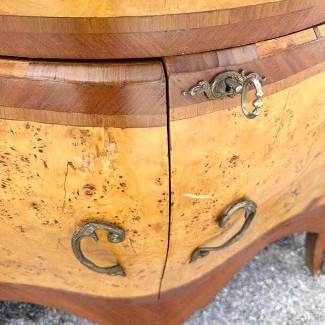French French Style Wood Inlaid Marble Top Bombe Sideboard For Sale - Image 3 of 11