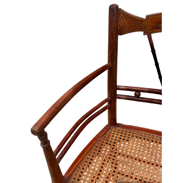 Red & Gilt & Painted Chinoiserie Armchair For Sale - Image 4 of 9