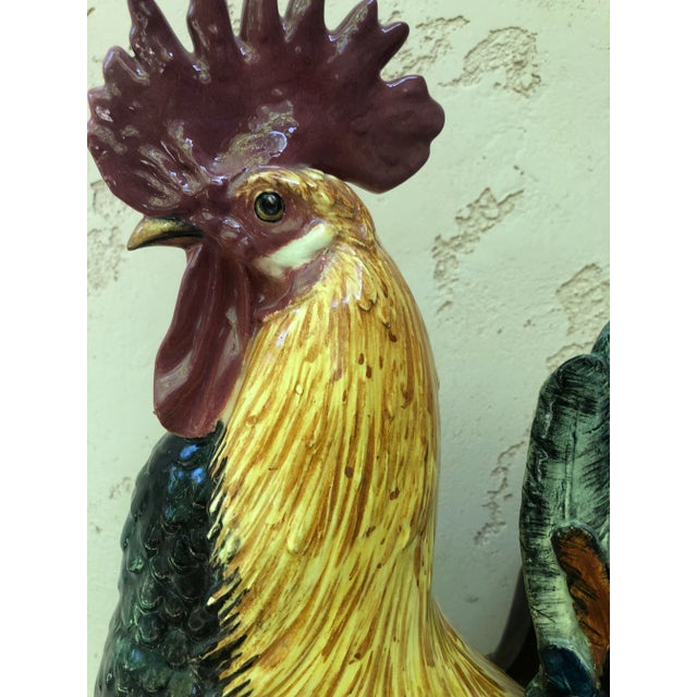 Rustic 19th Century Large Majolica Rooster With Bamboo Vase Delphin Massier For Sale - Image 3 of 8