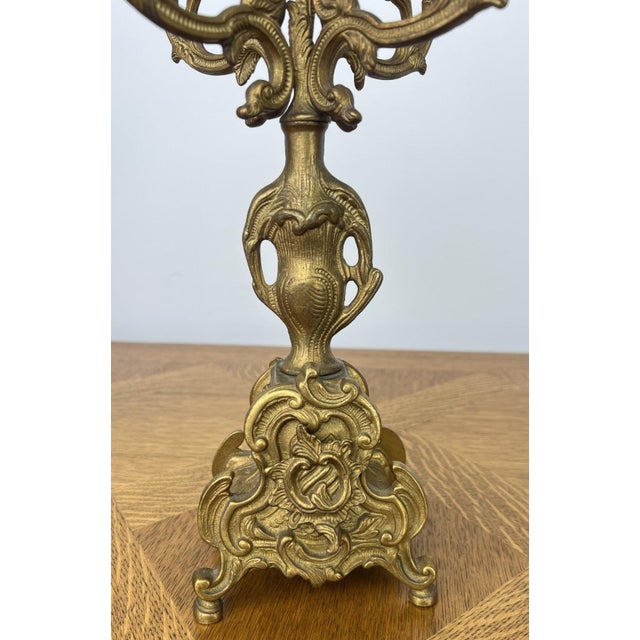 Vintage French Brass Ornate Candleholders, Set of 2 For Sale - Image 9 of 12