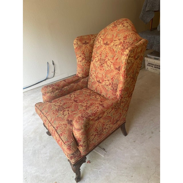 Chippendale Vintage Wingback Chair For Sale - Image 3 of 4