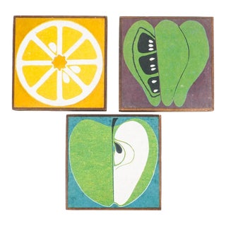 Mid Century Framed Pop Art Mixed Media Paintings- Set of Three For Sale