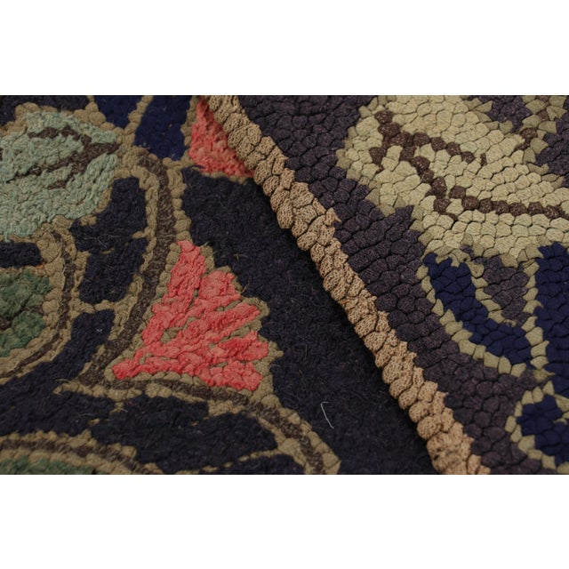 Textile Antique Hooked Rug in Black With Floral Medallion & Patterns From Rug & Kilim For Sale - Image 7 of 7