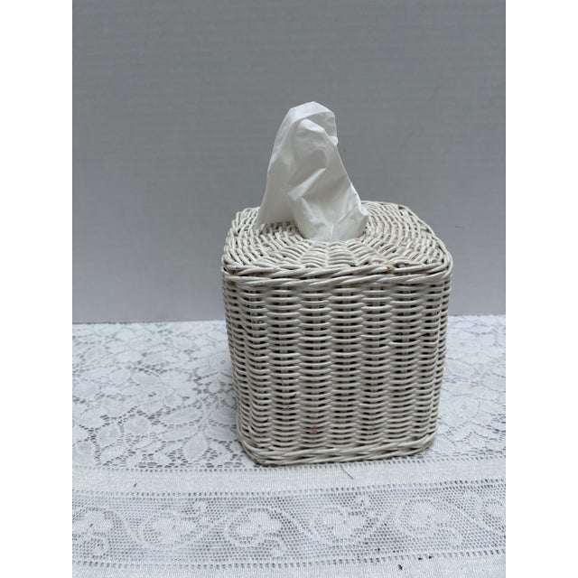 Farmhouse Vintage White Wicker Tissue Box Cover For Sale - Image 3 of 7