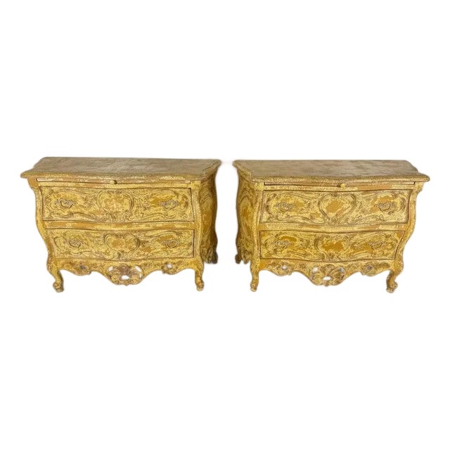 Mid 20th Century Pair of Louis XV–Style Painted Bombe Commodes With Carved Rococo Ornament For Sale