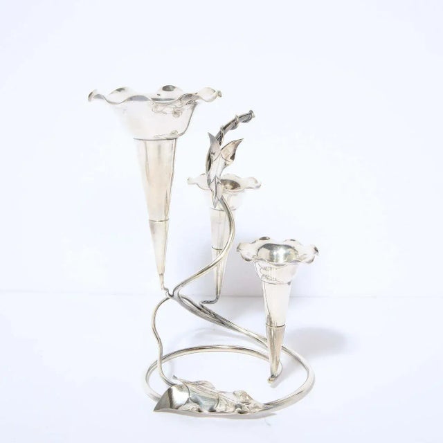 Art Nouveau Morning Glory Silver Plated Candelabras - A Pair For Sale - Image 9 of 13