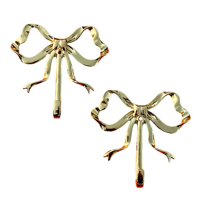 1990s Lacquered Brass Bow Wall Hooks - a Pair For Sale