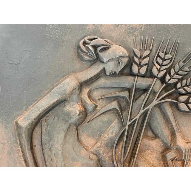 1950s Modernist fireback depicting a woman with a belly and wheat teeth For Sale - Image 5 of 12