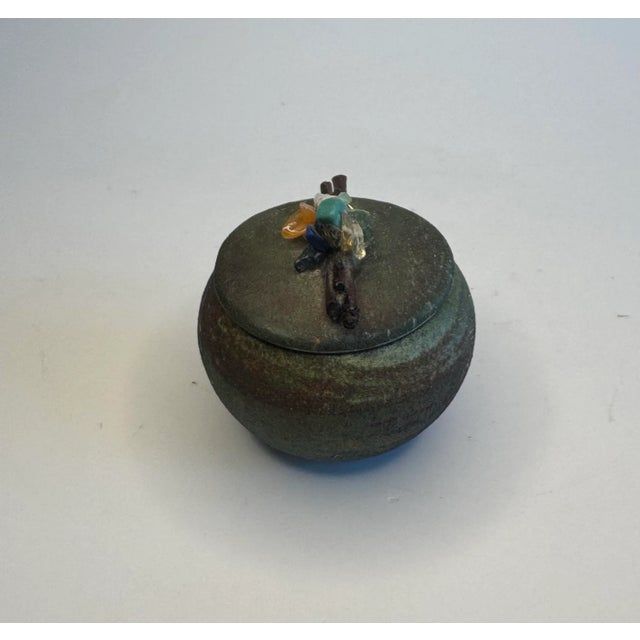 Modern Asian Small Raku & Polished Stones Lidded Jar For Sale - Image 4 of 10