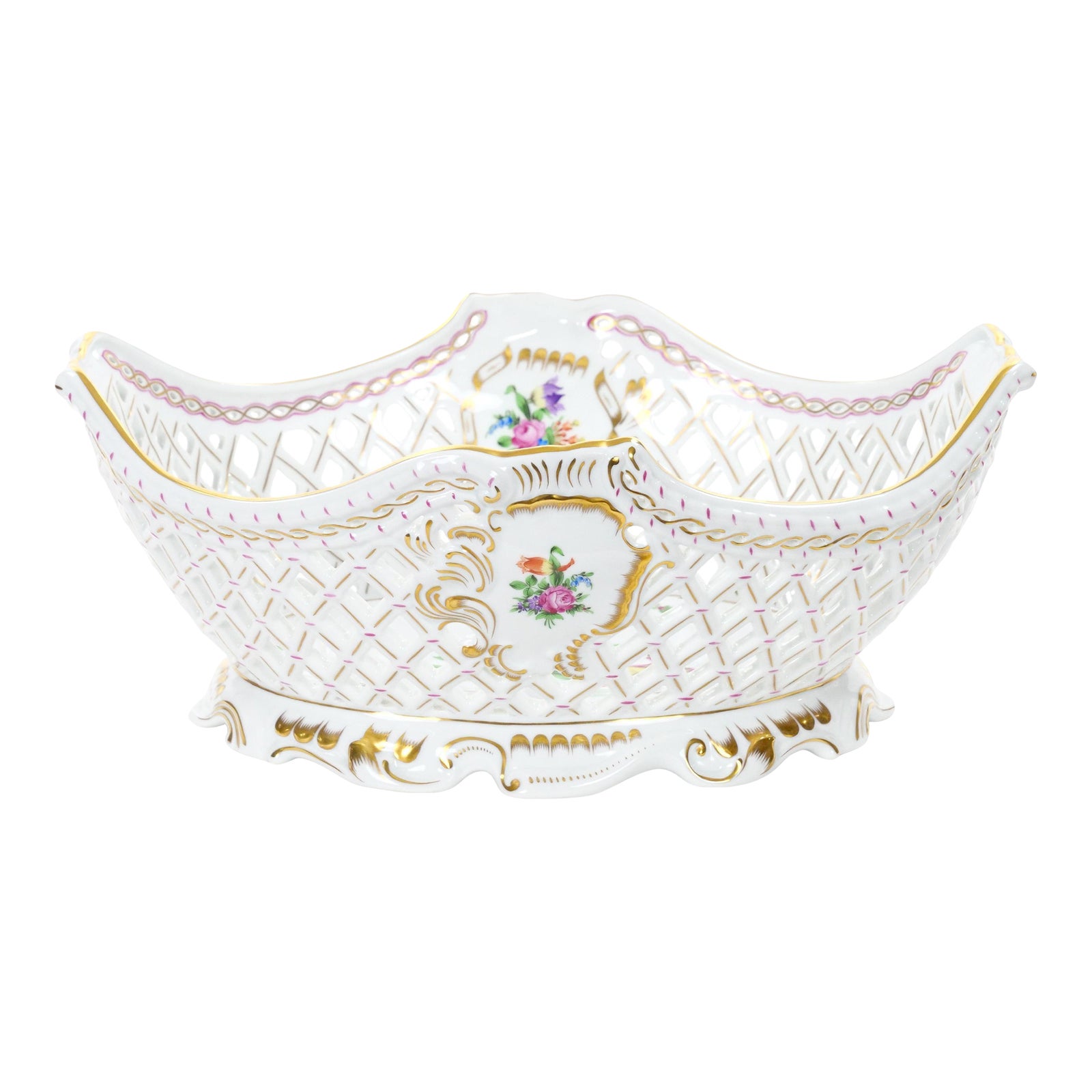 Large Herend Hungarian Porcelain Reticulated Centerpiece Floral Motif ...