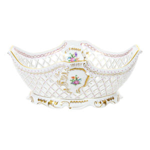 Large Herend Hungarian Porcelain Reticulated Centerpiece Floral Motif Accents