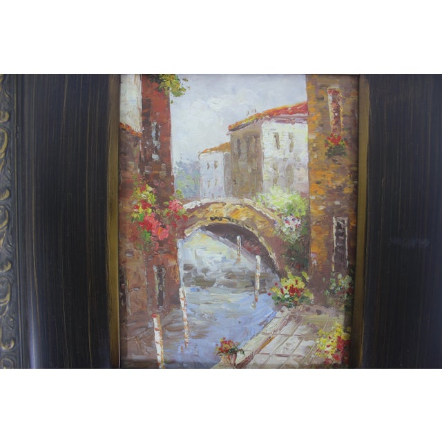Vintage European Village Scene Oil Painting, Original Art Gold Washed Plaster Frame For Sale - Image 10 of 13