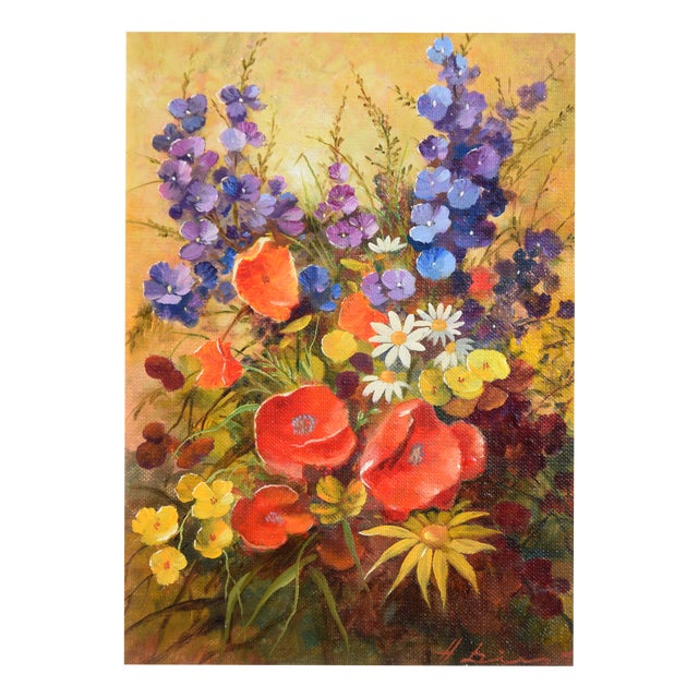 Hermann Dieste, Still Life with Wildflowers, 1980s, Oil Painting, Framed For Sale