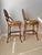 Mid Century bamboo & Rattan back stools . There is a Brass plate on foot rest. Coastal Tropical Palm tree upholstery...